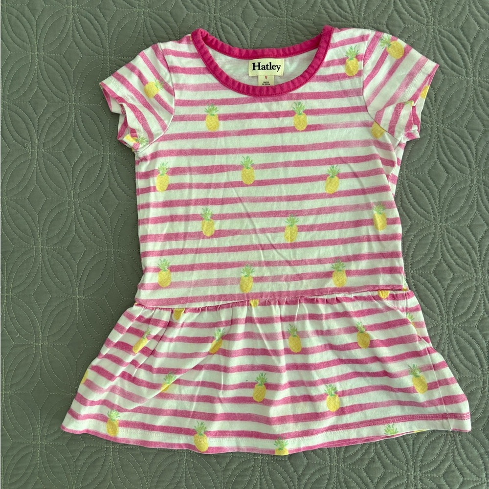 Hatley Pink and White Striped Dress/ tunic with Pineapple Print